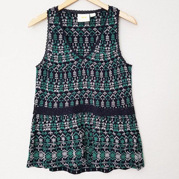 Anthropologie Maeve Cammie Embroidered Peplum Top XS V Neck Preppy Boho Classic - Picture 5 of 16